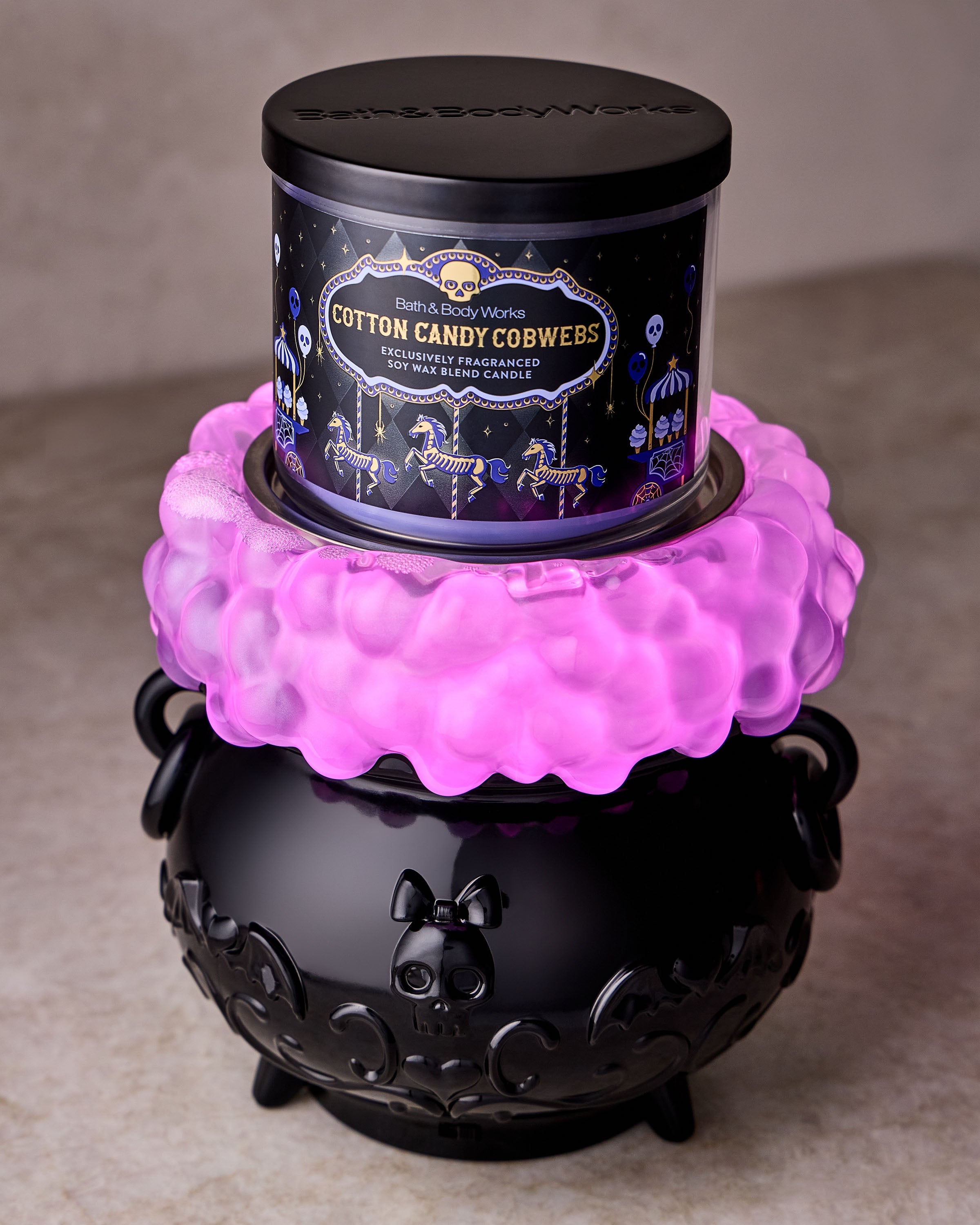 Light-up Color-changing Cauldron Waterglobe 3-Wick Candle Holder