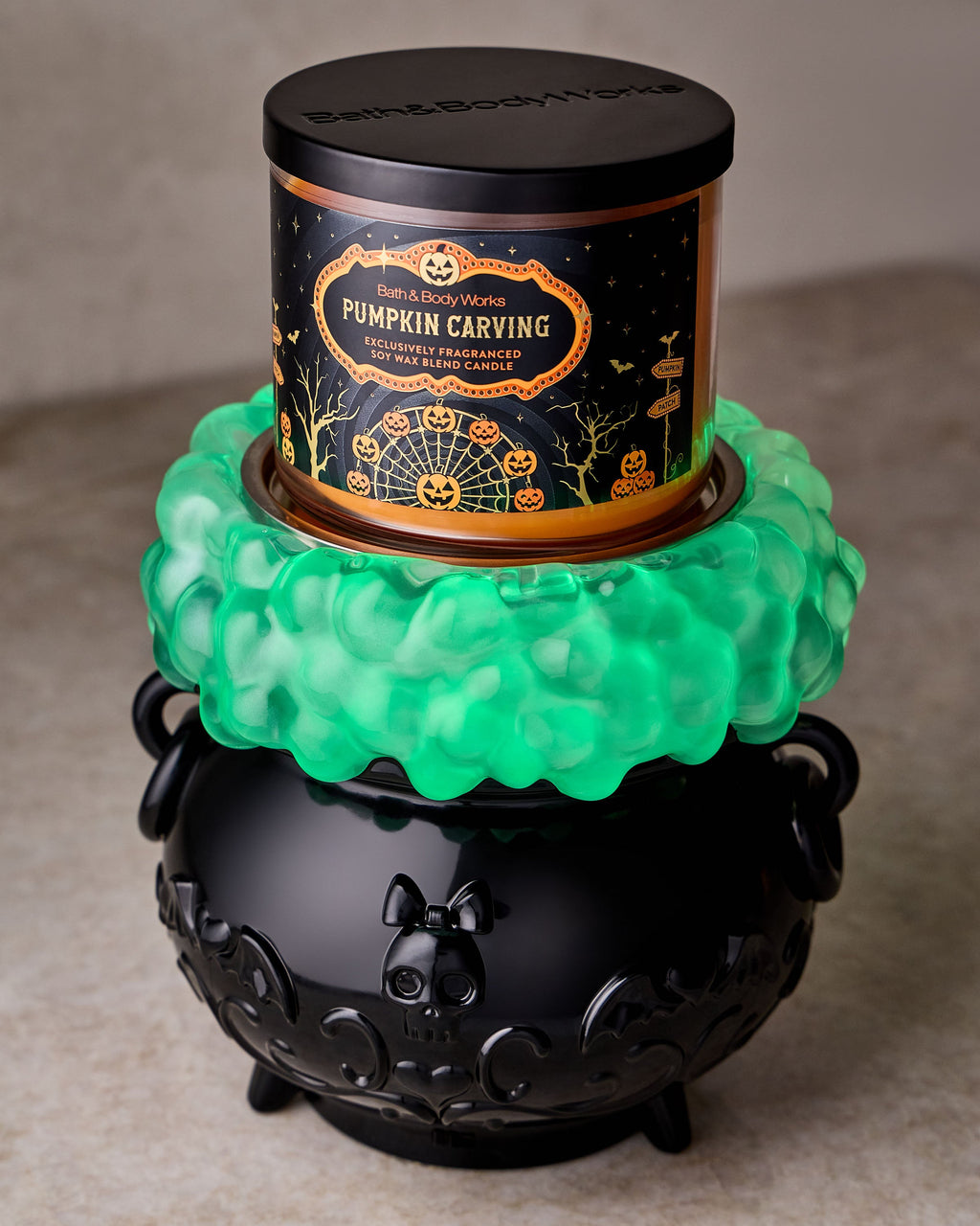 Light-up Color-changing Cauldron Waterglobe 3-Wick Candle Holder